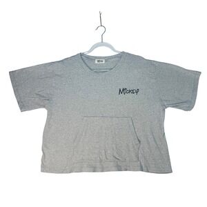 KKco Mickey Mouse Gray S Boxy Cropped Short Sleeve Tee Disney Graphic Pocket Top